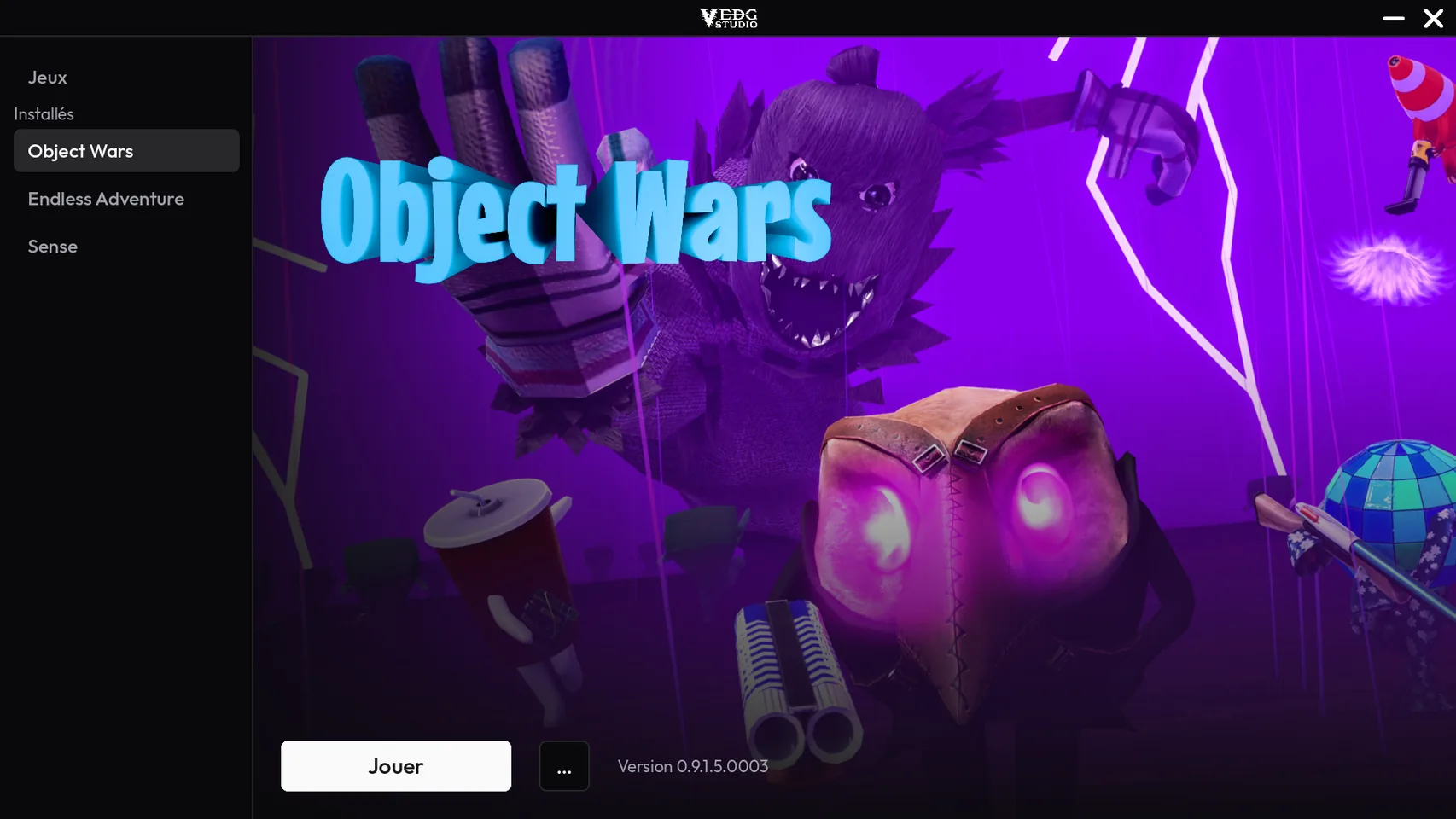 The Vedg Launcher showing the game library and update status